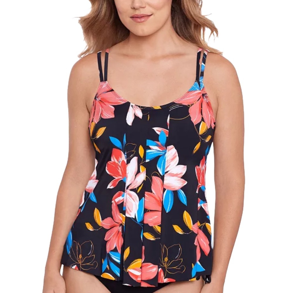 Swim Solutions Women's Floral-Print Pleated Tankini Top NWT Size 18W